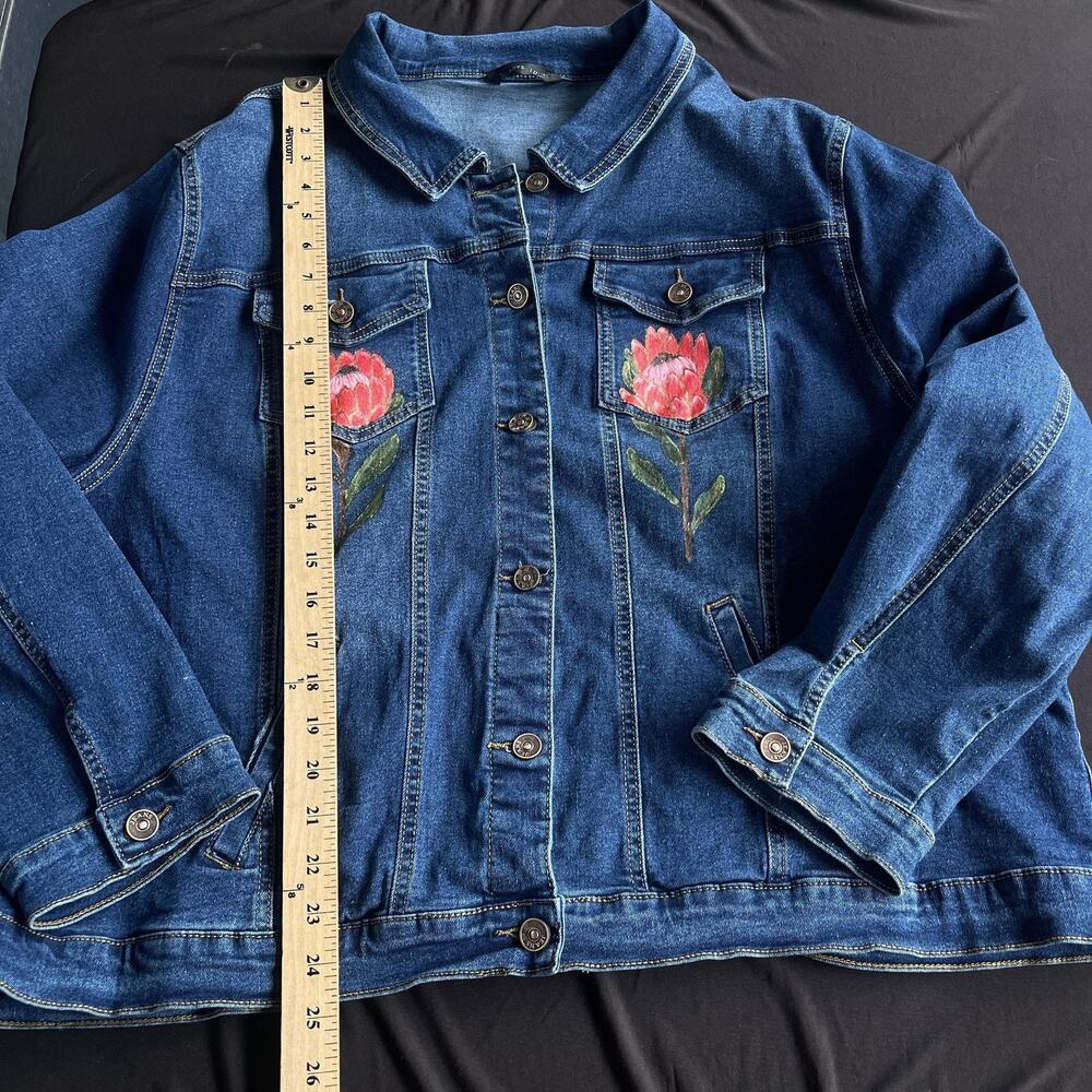 Miladys Denim Jacket‎ Womens 22 Blue Floral Hand Painted Trucker Stretch Plus - Picture 9 of 10
